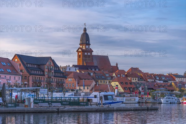City harbour with motor boats