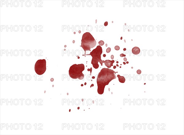 Red blood splatter stain on white background