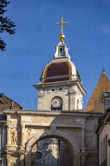 The Gallo-Roman triumphal arch Porte Noire and St John's Cathedral in Besancon