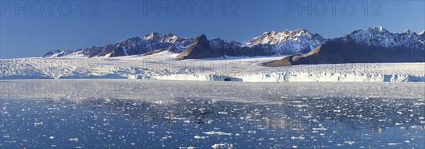 Lilliehöökbreen glacier in summer debouches into Lilliehöök Fjord