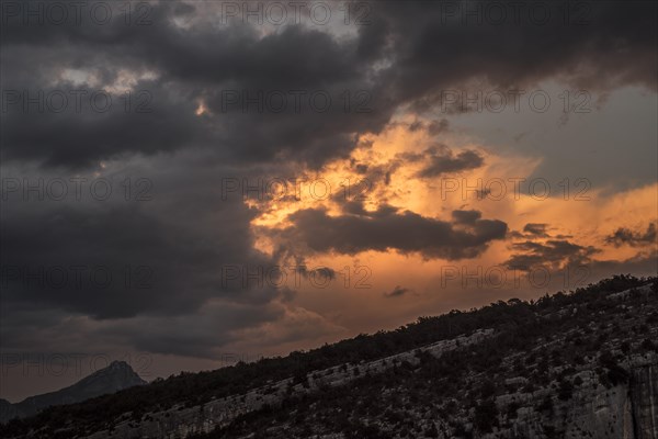 Storm clouds at sunset forming over the Gorges du Verdon