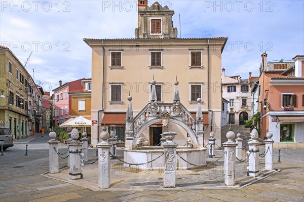Fountain in the Old Town at the city centre of Koper