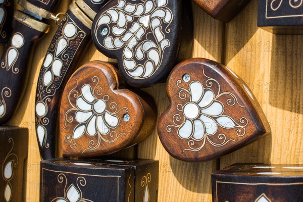 Ancient style wooden treasure chest with mother of pearl inlay