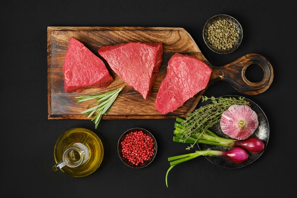 Top view of raw strip steak boneless