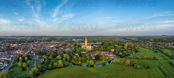 Aerial panorama of the city of Salisbury with Salisbury Cathedral