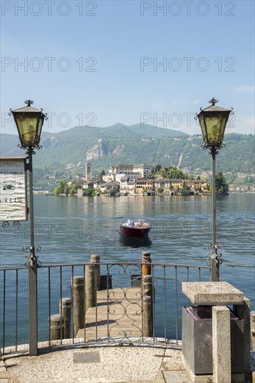 Port with View over San Giulio Island on Lake Orta
