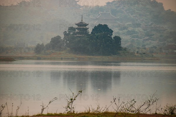 Bai Dinh Pagoda in Ninh Binh Vietnam hidden in the morning mist