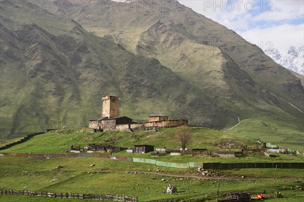 Lamaria Church against a mountain backdrop