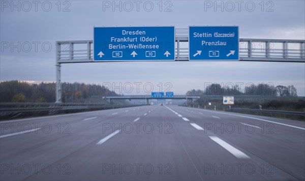 View of the empty A 10 motorway at the Barnim interchange