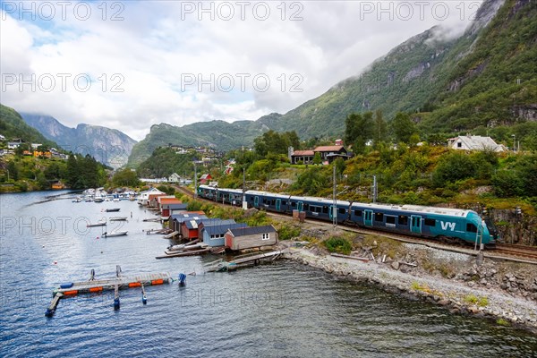 Stadler FLIRT train VY Vossebane regional train on the Bergen Railway near Stanghelle