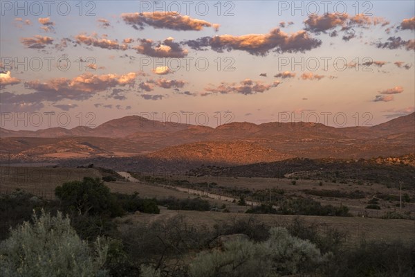 Sunset over semi-desert landscape in the Namaqua National Park