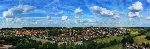 Aerial view of Feuchtwangen with a view of the historic centre of the old town. Feuchtwangen