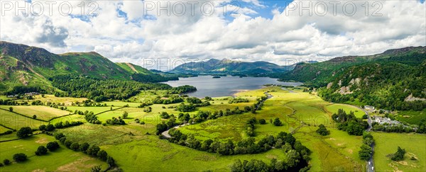 Panorama over Derwent Water from a drone