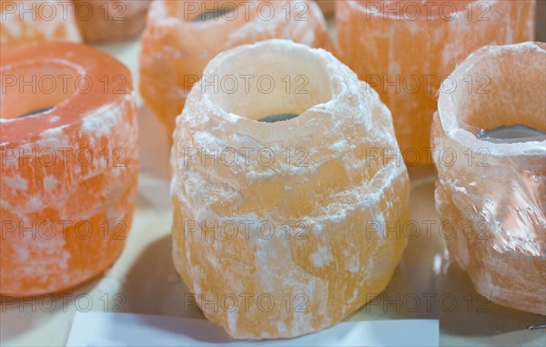 Himalayan salt lamp at the market ready to be sold