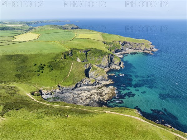 Aerial view of the coastline at Port Isaac