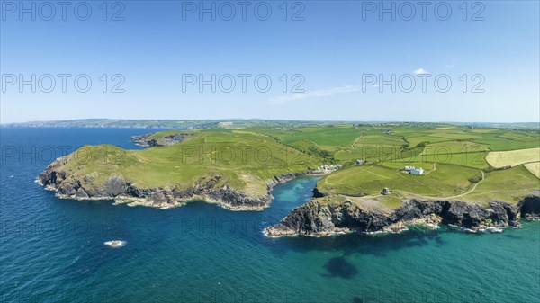 Aerial panorama of the coastline at Port Quin
