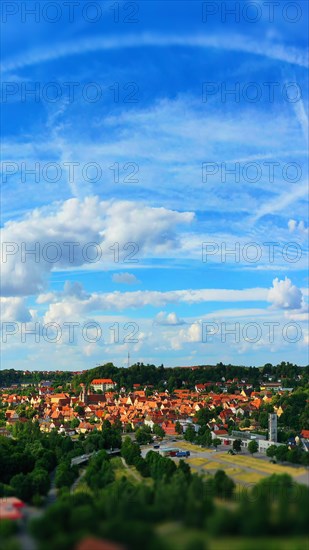 Aerial view of Feuchtwangen with a view of the historic centre of the old town. Feuchtwangen