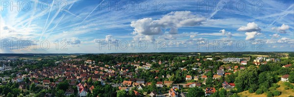 Aerial view of Feuchtwangen with a view of the historic centre of the old town. Feuchtwangen