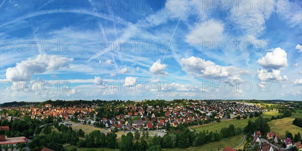 Aerial view of Feuchtwangen with a view of the historic centre of the old town. Feuchtwangen