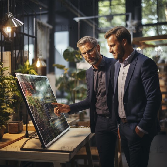 Engineer and businessman develop and discuss new solar panels