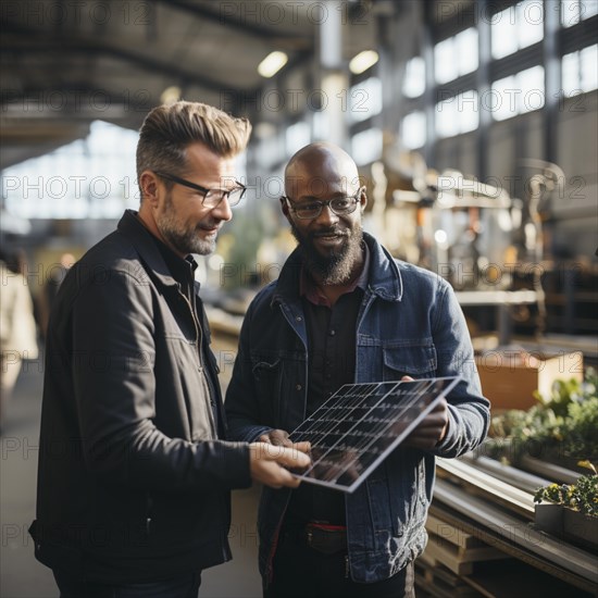 Engineer and businessman develop and discuss new solar panels