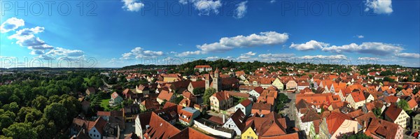 Aerial view of Feuchtwangen with a view of the historic centre of the old town. Feuchtwangen