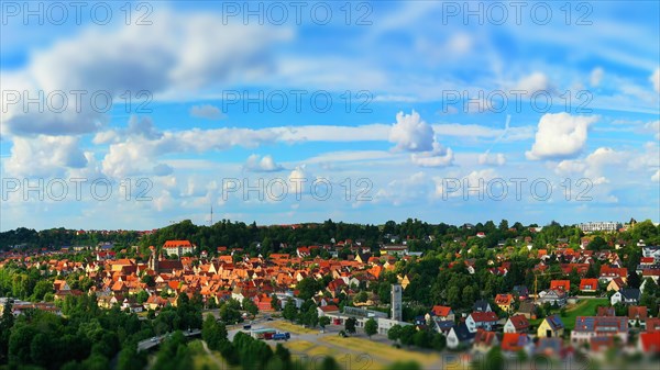 Aerial view of Feuchtwangen with a view of the historic centre of the old town. Feuchtwangen