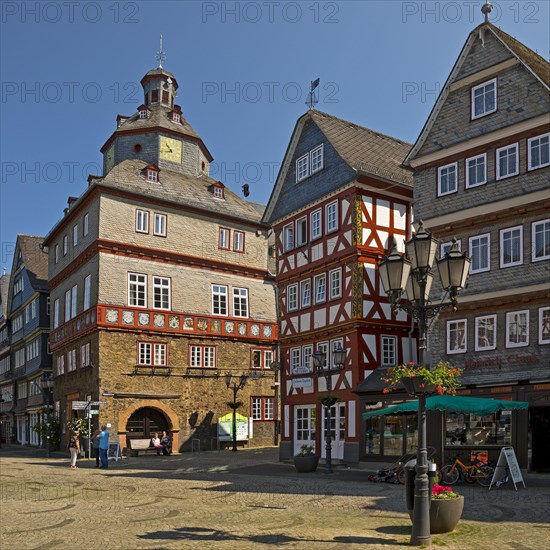 Town hall with half-timbered houses at Buttermarkt