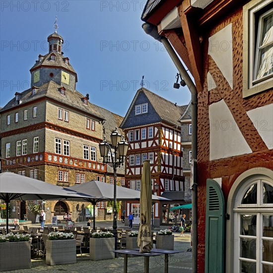 Town hall with half-timbered houses at Buttermarkt