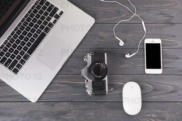 Laptop with camera smartphone table