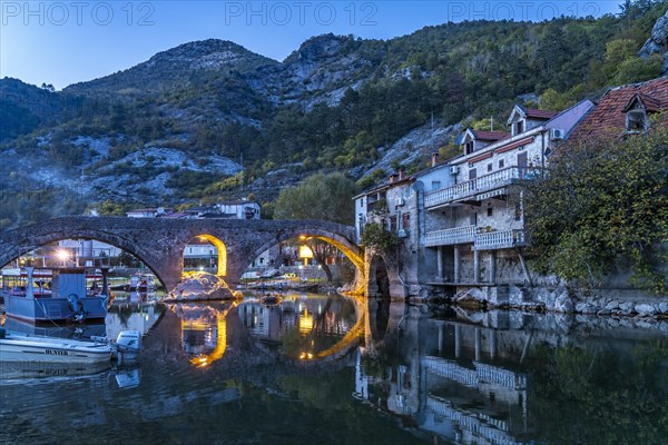 The Old Bridge Stari Most over the Crnojevic River in Rijeka Crnojevica at dusk