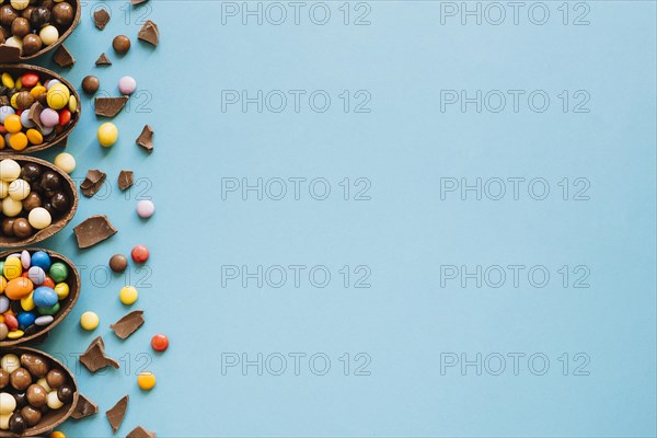 Halves chocolate eggs with sweets