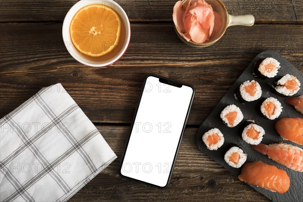 Top view copy paste with sushi