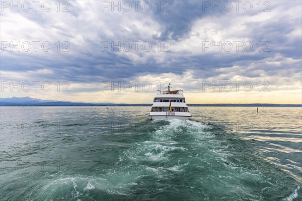 Lake Constance in the evening with the excursion boat Graf Zeppelin