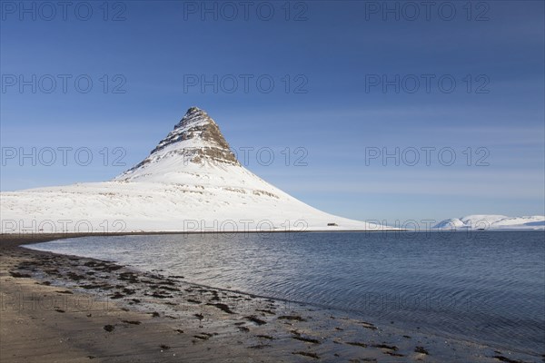 Kirkjufell mountain on the Snaefellsnes peninsula in the snow in winter