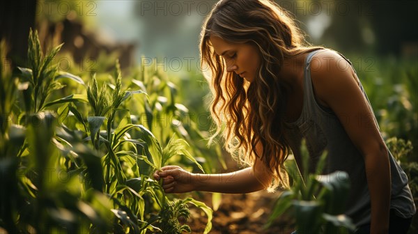 Young adult woman farmer checking her harvest