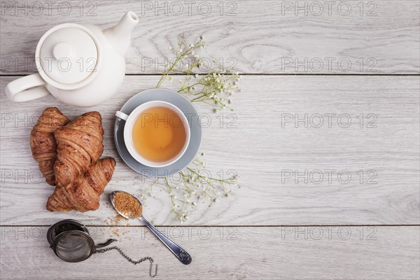 Tea croissants copy space