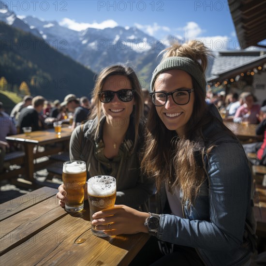 Beer and snacks in an alpine hut in the mountains