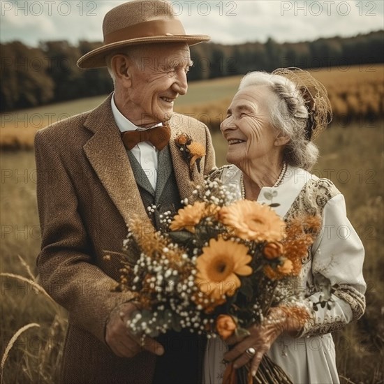 Elderly bride and groom
