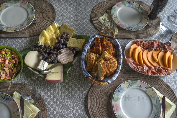 Set table with cold buffet