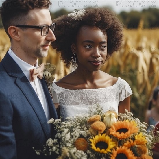 Wedding couple of different skin colors