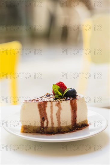 Homemade cheesecake with fresh berries mint dessert plate