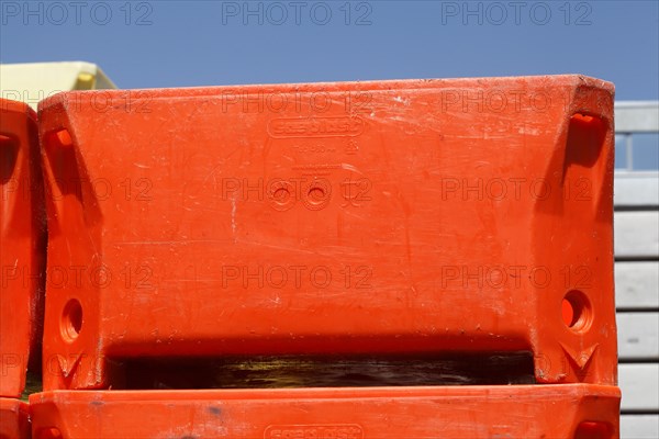 Stacked fish boxes
