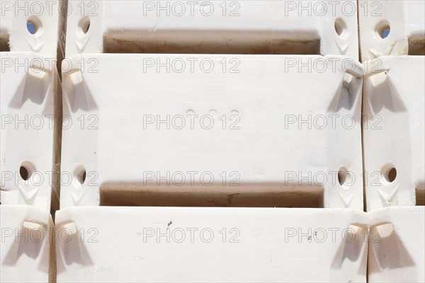 Stacked fish boxes