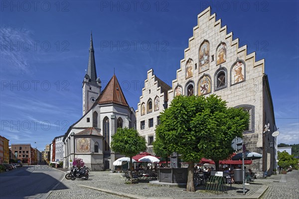 Marienplatz with historic town hall with stepped gable