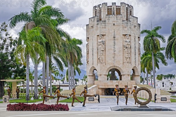 Changing of the Guards in front of the Mausoleum of Jose Marti in the Santa Ifigenia Cemetery in Santiago de Cuba on the island Cuba