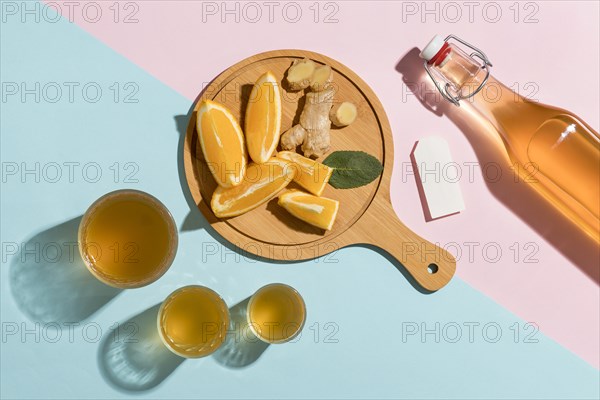 Top view assortment with delicious kombucha drink
