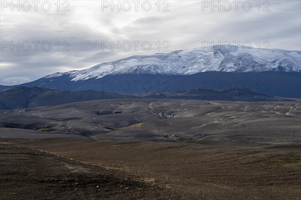 Landscape around snow-covered volcano Hekla