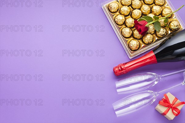 Top view frame with chocolate box copy space