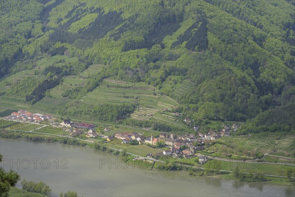 View from the red wall to the village of Schwallenbach on the Danube